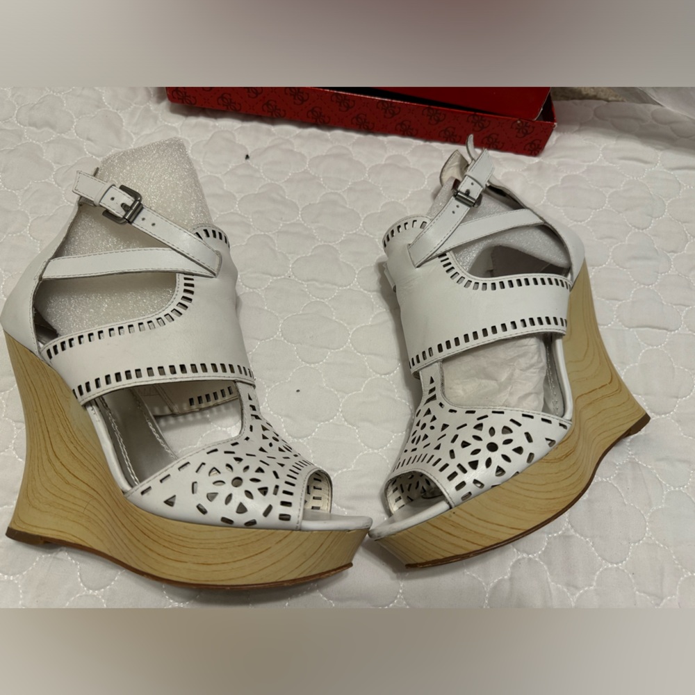 Guess women sandals white wedge heel